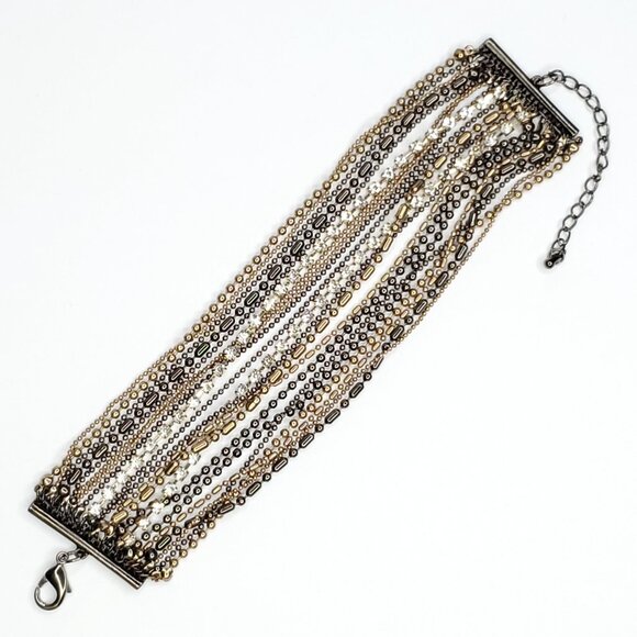 Multi Strand Chain Link Bracelet Goldtone Rhinestone Brown 1 1/2 X 7 1/2 - 9 1/2 - Picture 2 of 2